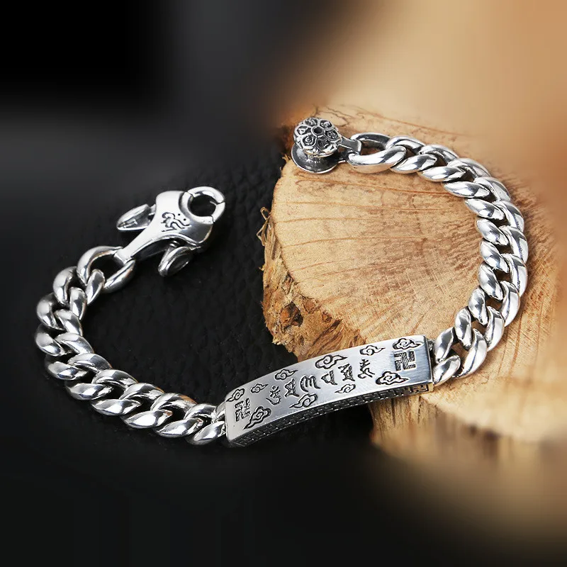 925 Sterling Silver Fashion Thai Silver Bracelet Gift Six-Character Mantra Silver
925 Sterling Silver Fashion Thai Silver Bracelet Gift Six-Character Mantra Silver