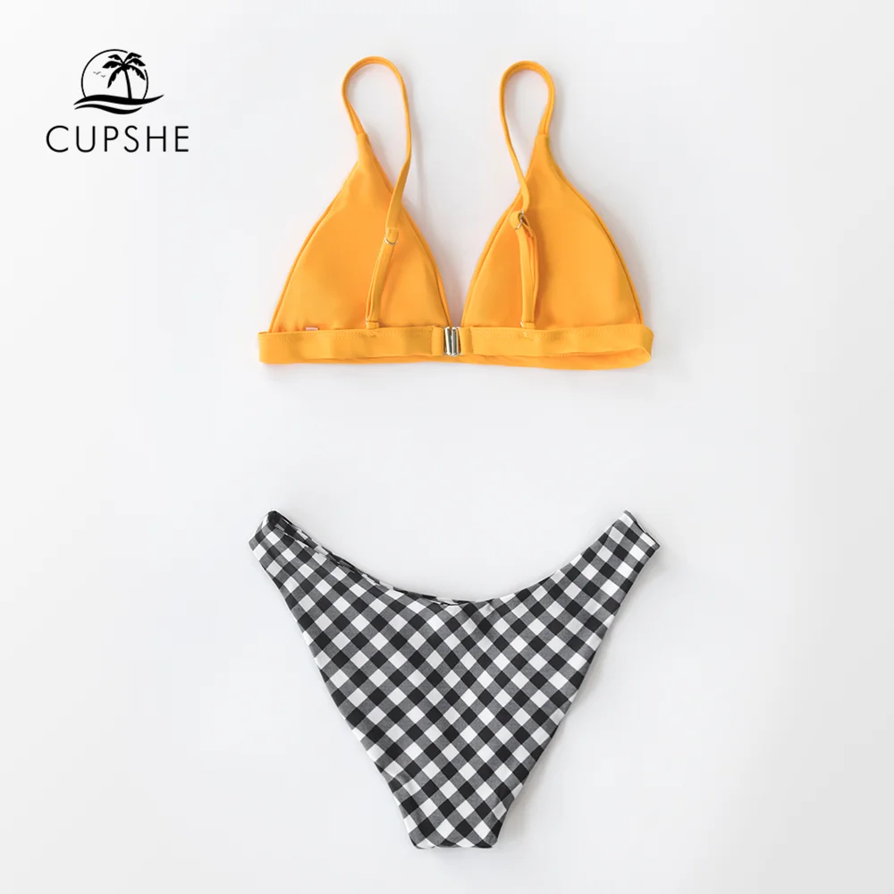 Комплект бикини CUPSHE желтый с пестрыми треугольниками сексуальные купальник