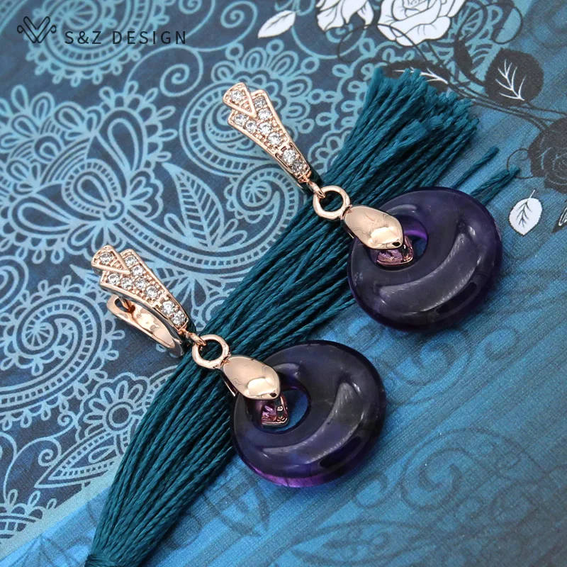 S&Z 2019Fashion Round Annular Amethysts Crystal powder Dangle Earrings 585 Rose Gold Romantic Cute Eardrop Women Wedding Jewelry
S&Z 2019Fashion Round Annular Amethysts Crystal powder Dangle Earrings 585 Rose Gold Romantic Cute Eardrop Women Wedding Jewelry