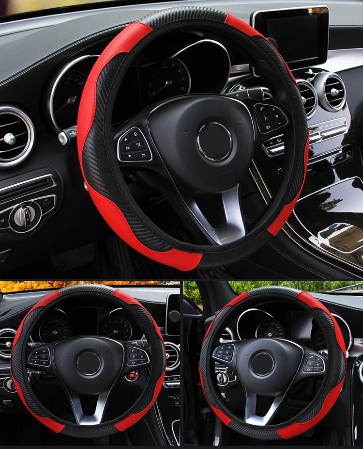37-38cm Universal Car Steering Wheel Cover Protector Anti Slip PU Leather Covers Car Decoration Carbon Fiber For Benz Bmw Nissan
37-38cm Universal Car Steering Wheel Cover Protector Anti Slip PU Leather Covers Car Decoration Carbon Fiber For Benz Bmw Nissan