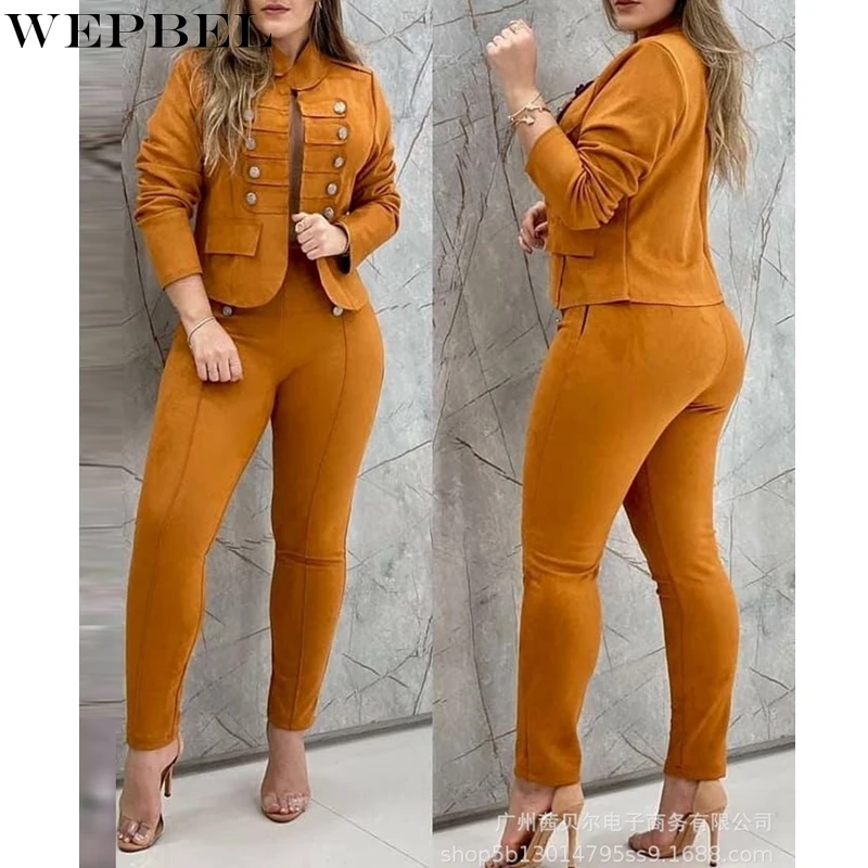 WEPBEL Women's Casual Solid Color Slim Pants Suit Autumn Long Sleeve Double Breasted Coat + High Waist Pencil Pants Suit
WEPBEL Women's Casual Solid Color Slim Pants Suit Autumn Long Sleeve Double Breasted Coat + High Waist Pencil Pants Suit