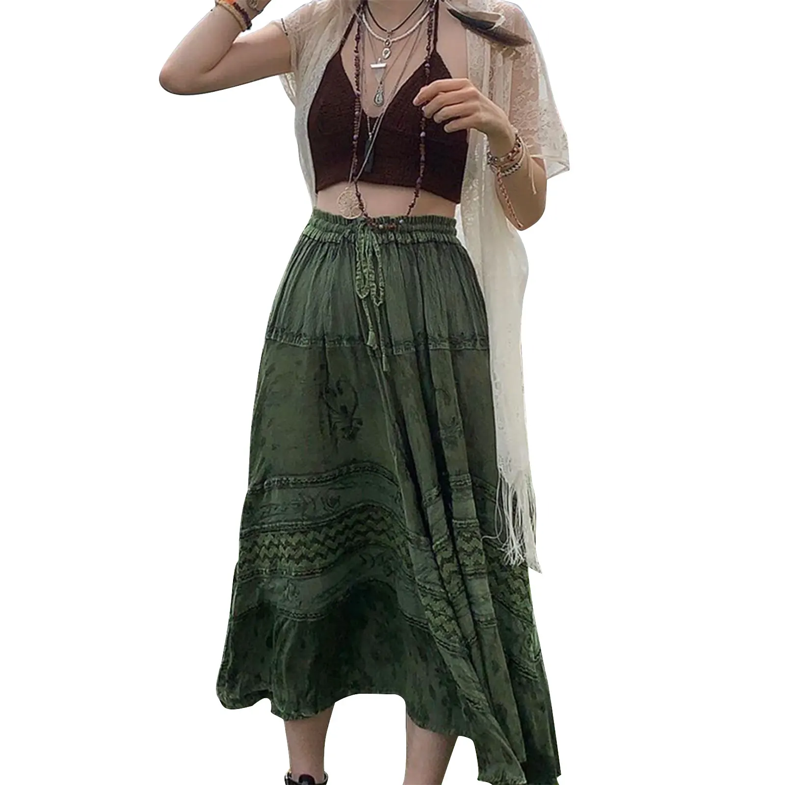 Women Clothing Y2K Polyester Skirt Retro Print High Waist Lace-Up Female Midi Skirt for Party Vacation
Women Clothing Y2K Polyester Skirt Retro Print High Waist Lace-Up Female Midi Skirt for Party Vacation