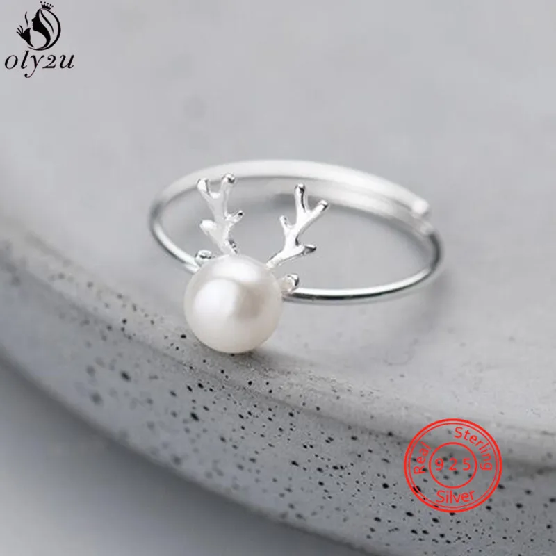 Korean Real 925 Sterling Silver Pearl Deer Antlers Adjustable Rings for Women Girls Christmas Jewelry Accessories New Year Gift 
Korean Real 925 Sterling Silver Pearl Deer Antlers Adjustable Rings for Women Girls Christmas Jewelry Accessories New Year Gift