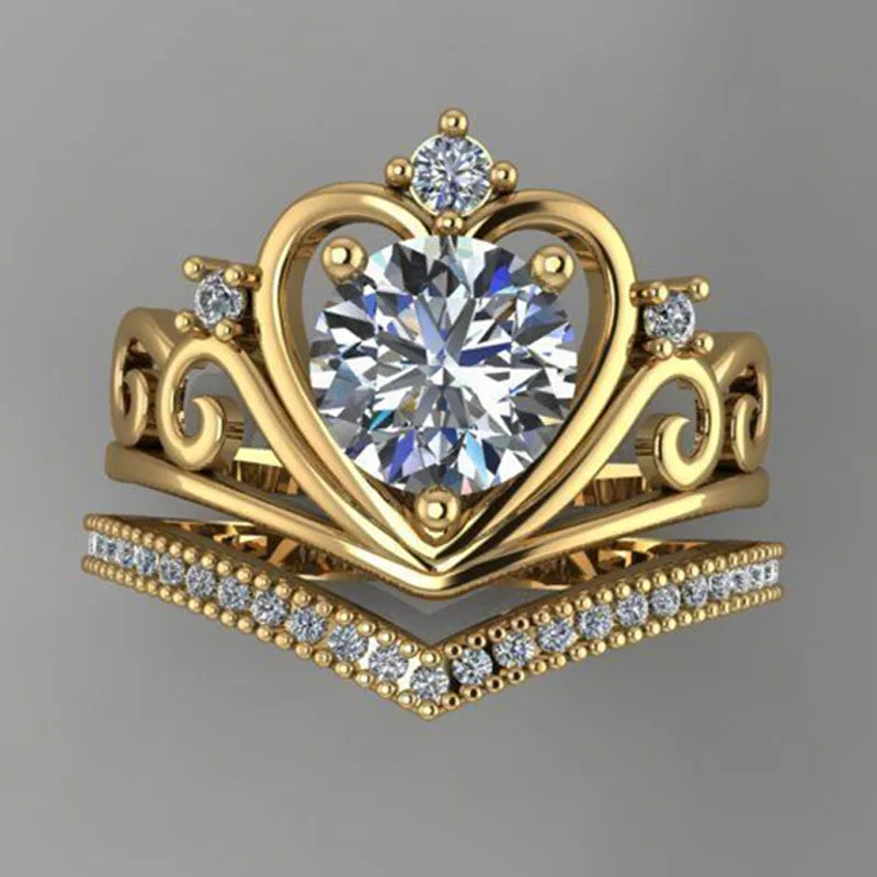 Milangirl Classic 2 Pcs/set Gold Color Hollow Heart Love Crown White Crystal Rhinestone Ring Set for Women Wedding Jewelry
Milangirl Classic 2 Pcs/set Gold Color Hollow Heart Love Crown White Crystal Rhinestone Ring Set for Women Wedding Jewelry