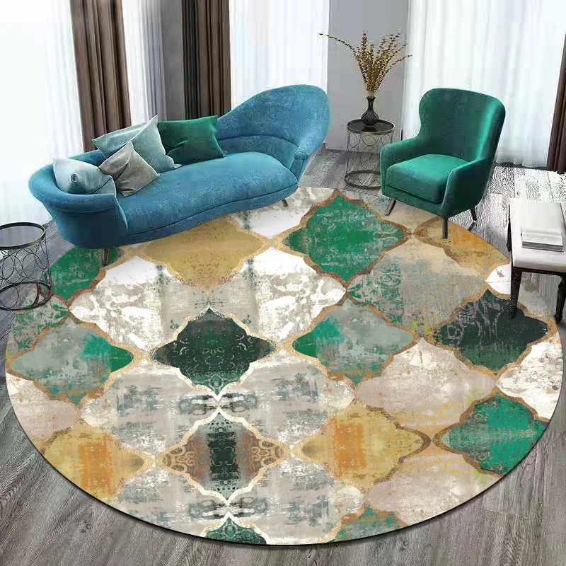 Retro European emerald yellow Moroccan geometry living room bedroom basket chair round mat carpet 
Retro European emerald yellow Moroccan geometry living room bedroom basket chair round mat carpet