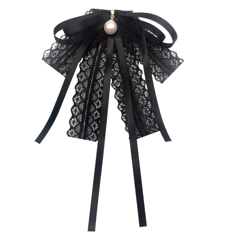 Women Girls Black Lace Ribbon Bow Tie Faux Pearl Pendant Brooch Pin Necklace Uniform Shirt Blouse Pre-Tied Jabot Collar
Women Girls Black Lace Ribbon Bow Tie Faux Pearl Pendant Brooch Pin Necklace Uniform Shirt Blouse Pre-Tied Jabot Collar