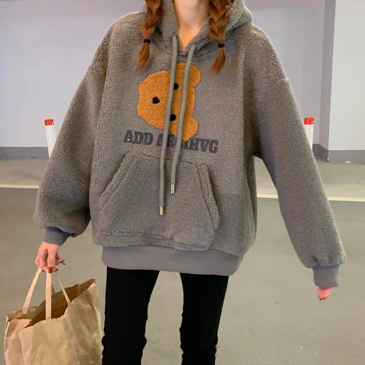 New Oversize Hoodies Women Hooded Cashmere Winter Thicken Warm Loose Hoodie Reflective Letters Cute Bear Women Sweatshirts
New Oversize Hoodies Women Hooded Cashmere Winter Thicken Warm Loose Hoodie Reflective Letters Cute Bear Women Sweatshirts