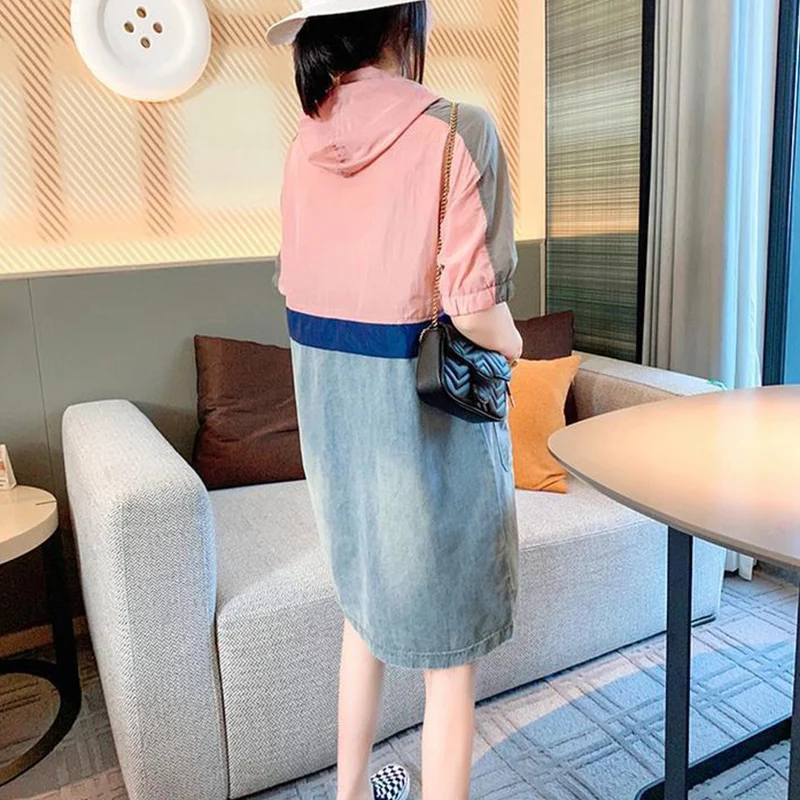 Sister Fara Patchwork Denim Hooded Women's Dress 2021 Summer Double Pocket Zipper Mid-Calf Dress Loose Straight Women's Dresses
Sister Fara Patchwork Denim Hooded Women's Dress 2021 Summer Double Pocket Zipper Mid-Calf Dress Loose Straight Women's Dresses