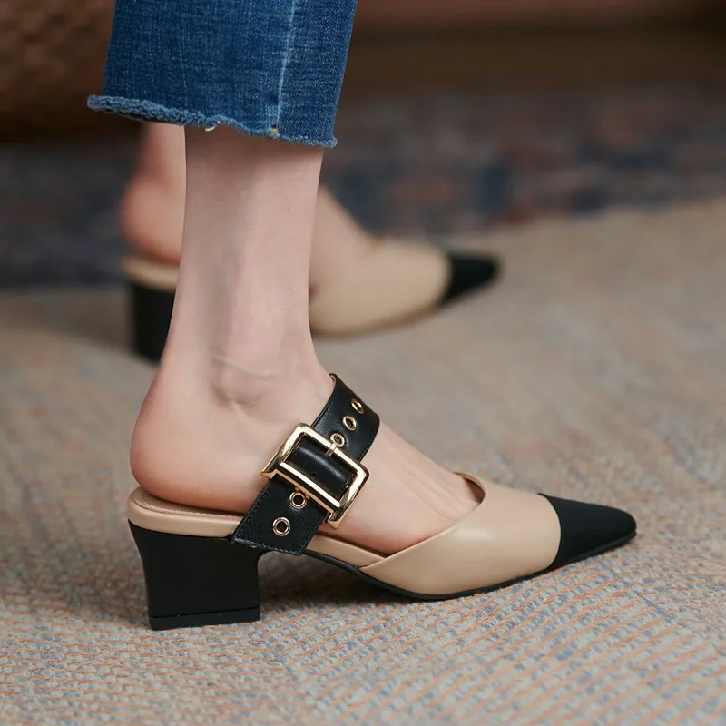High Quality Sandals Women 2021 Free Shipping Summer New Genuine Leather Covered Toe Belt Buckle Medium Heels Casual Mules Shoes
High Quality Sandals Women 2021 Free Shipping Summer New Genuine Leather Covered Toe Belt Buckle Medium Heels Casual Mules Shoes