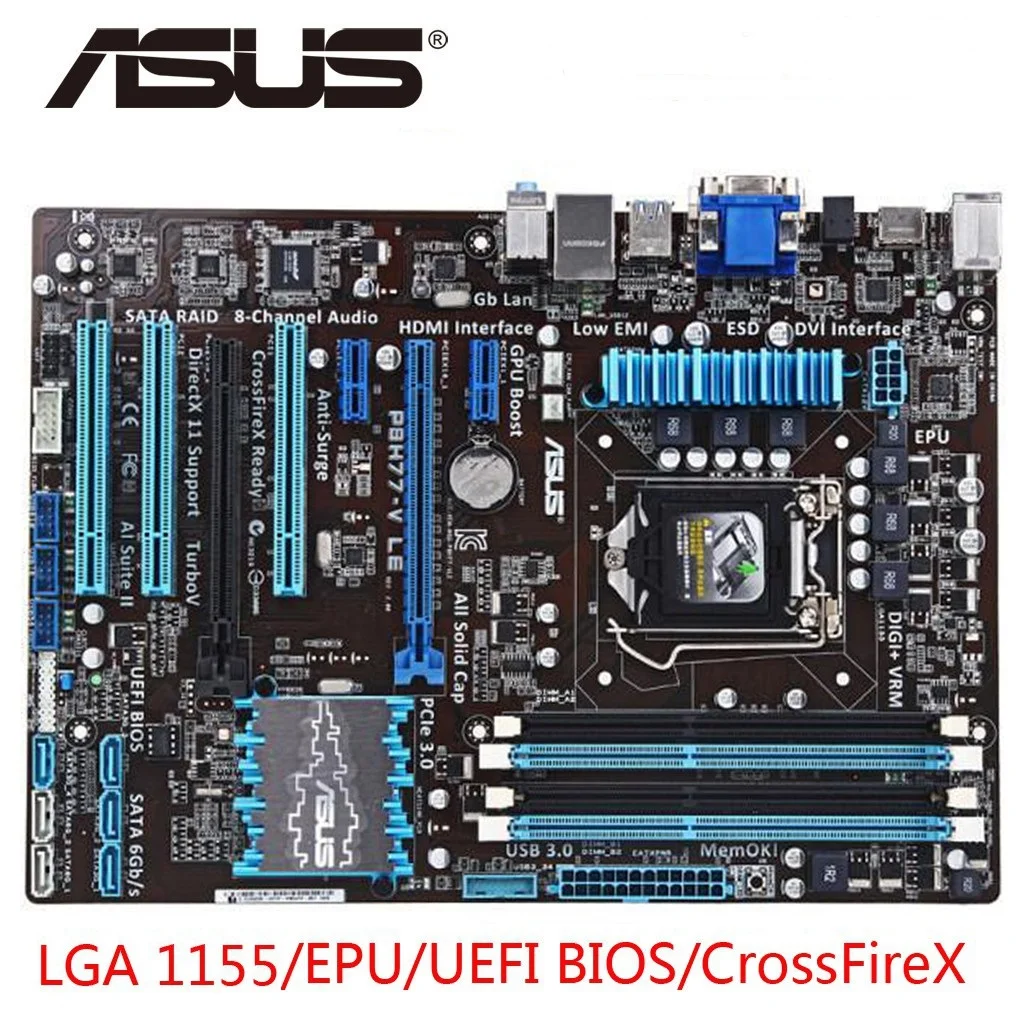 Материнская плата Asus P8H77-V LE б/у для настольного ПК с разъемом H77 1155 USB3.0 DDR3 32 ГБ ATX |