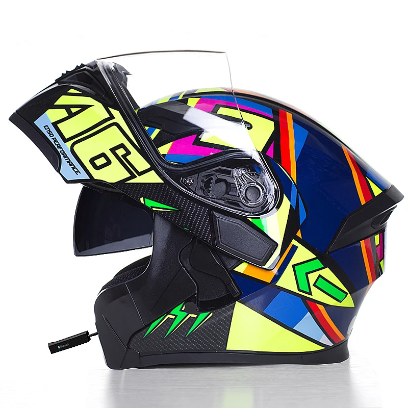 Крутой мотоциклетный шлем Bluetooth с двумя линзами шлемы на четыре сезона головные