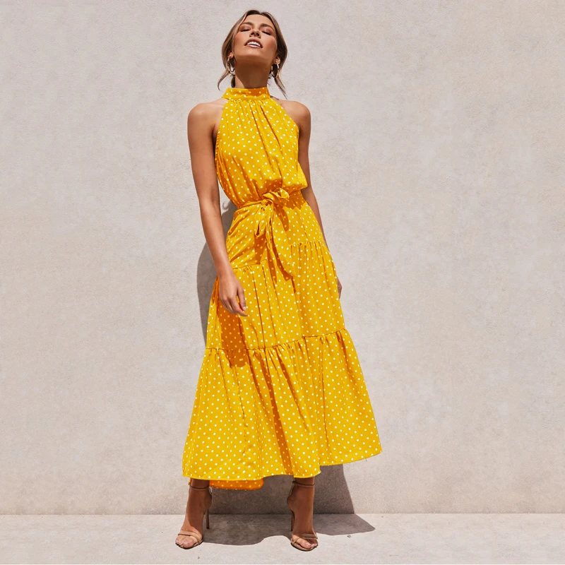 2021 Summer Long Dress Casual Polka Dot Printed Halter Tie Dresses Sexy Halter Strapless Sundress Vacation Clothes
2021 Summer Long Dress Casual Polka Dot Printed Halter Tie Dresses Sexy Halter Strapless Sundress Vacation Clothes