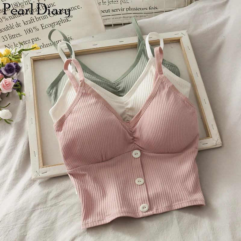Pearl Diary Women Summer Spaghetti Strap Ribbed Crop Camisole V Neck Buttons Front Sexy Beach Top With Inner Detachable Bra Pad
Pearl Diary Women Summer Spaghetti Strap Ribbed Crop Camisole V Neck Buttons Front Sexy Beach Top With Inner Detachable Bra Pad