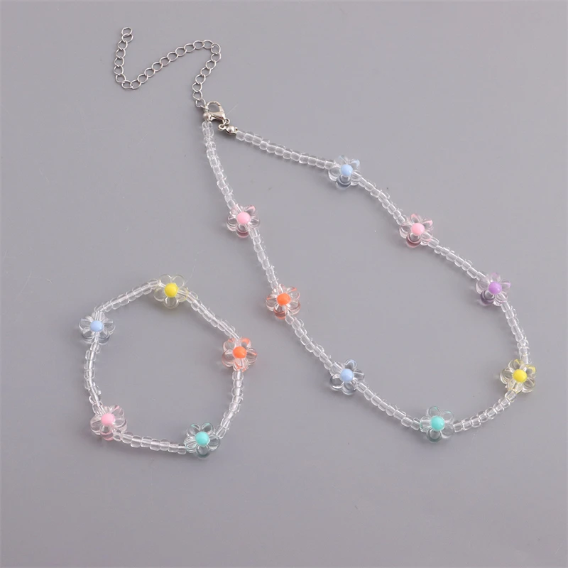 2-Piece Set Of Creative Acrylic Candy Color Flower-Shaped Transparent Beaded Bracelet Necklace Set Simple Ladies Jewelry Gift
2-Piece Set Of Creative Acrylic Candy Color Flower-Shaped Transparent Beaded Bracelet Necklace Set Simple Ladies Jewelry Gift
