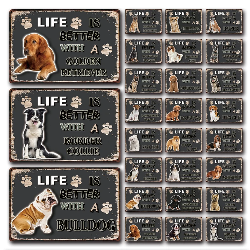 

[ Kelly66 ] Dogs Beagle Bulldog Boxer Border Collie Metal Sign Tin Poster Home Decor Bar Wall Art Painting 20*30 CM Size Dy103