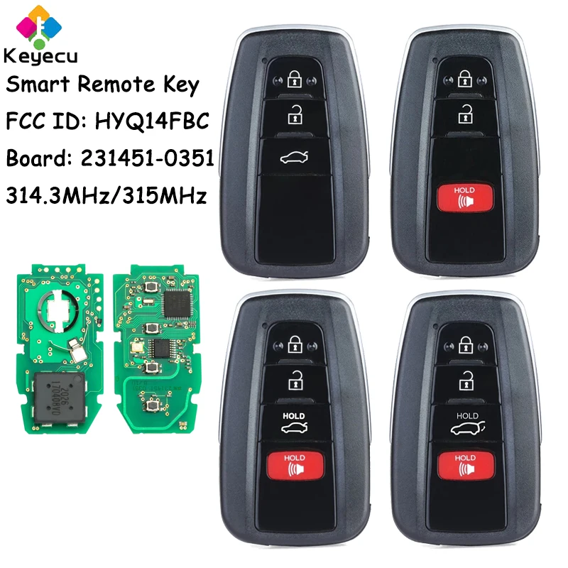 

KEYECU Smart Remote Car Key With 3 4 Buttons 314.3MHz for Toyota Prius RAV4 Highlander Fob FCC ID: HYQ14FBC Board: 231451-0351