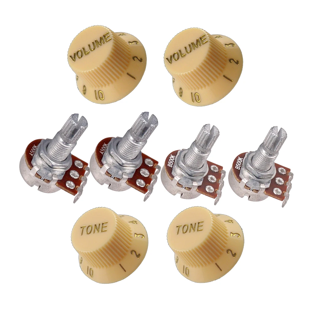4x A500K B500K Short Shaft Audio Potentiometers for Electric Guitar + 4pcs Volume Tone Control Knobs - 0.71inch
4x A500K B500K Short Shaft Audio Potentiometers for Electric Guitar + 4pcs Volume Tone Control Knobs - 0.71inch