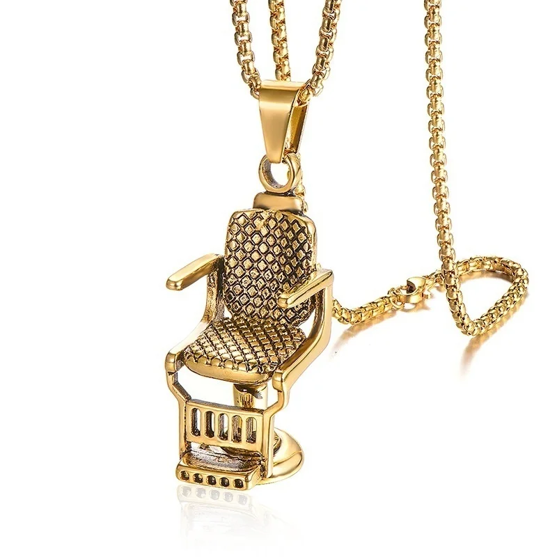 Fashion Men's Barbershop Chair Pendant Personality Punk Gold/silver Necklace Pendant
Fashion Men's Barbershop Chair Pendant Personality Punk Gold/silver Necklace Pendant