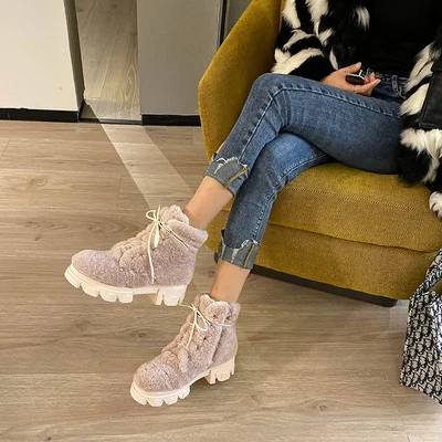 New thick-soled Snow Boots Plus Velvet Round Toe Thick-heel Height Increasing Lace-up Short Boots Apricot Gray Shoes For Winter
New thick-soled Snow Boots Plus Velvet Round Toe Thick-heel Height Increasing Lace-up Short Boots Apricot Gray Shoes For Winter
