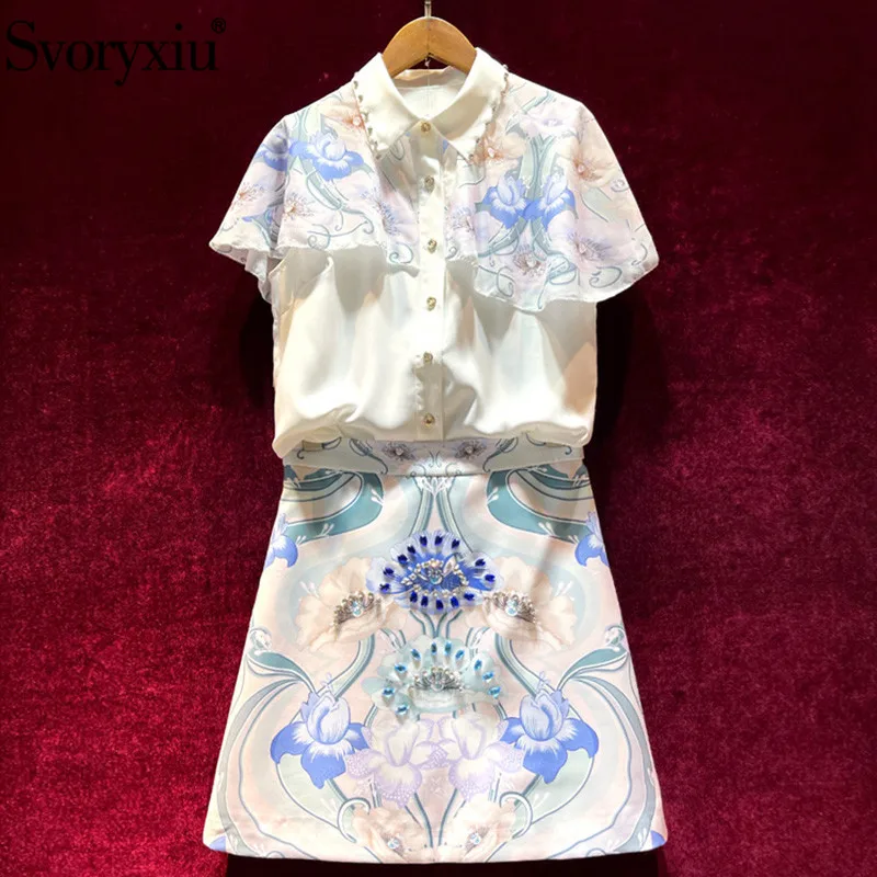 Svoryxiu Runway Designer Summer Skirt Suit Women's Short Sleeve Ruffles Flower Print Beaded Blouse + Mini Skirt Fashion Sets
Svoryxiu Runway Designer Summer Skirt Suit Women's Short Sleeve Ruffles Flower Print Beaded Blouse + Mini Skirt Fashion Sets