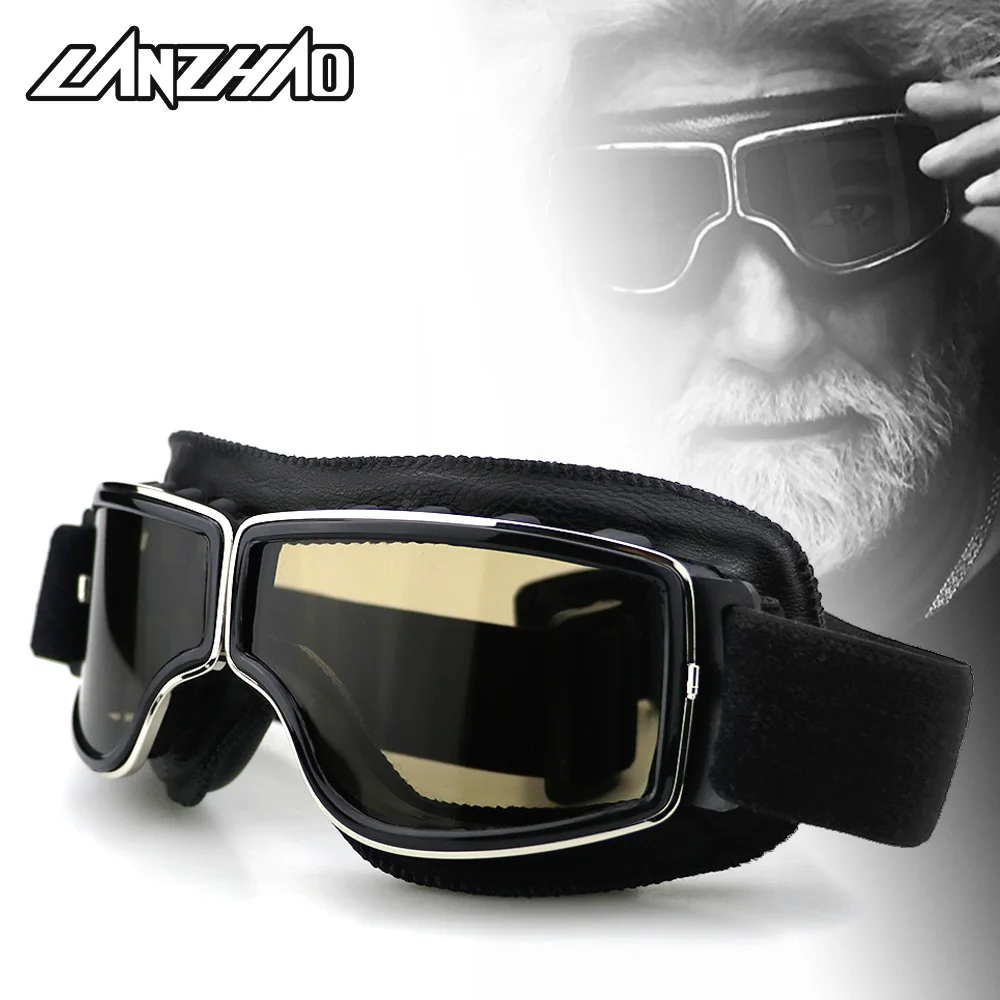 

Motorcycle Retro Goggles Cruiser Chopper Bobber Helmet Pilot Goggle Sunglasses Leather Glasses for Harley Yamaha Honda Triumph