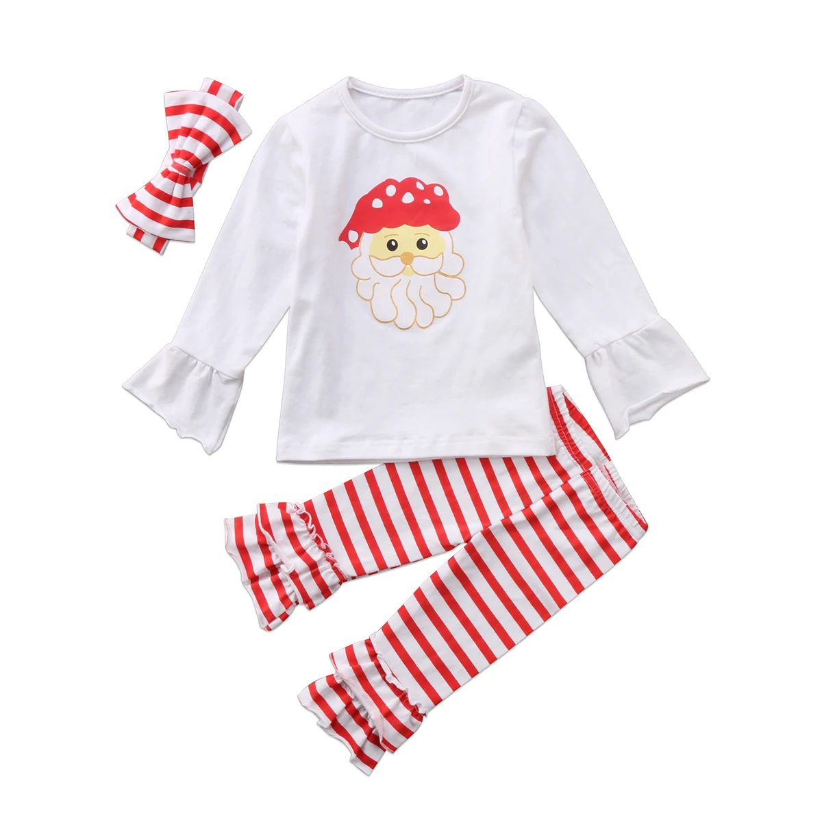 Baby Girls 3 Pieces Christmas Outfit, Santa Print Flare Long Sleeve T-shirt Tops + Stripe Long Pants + Headband Set
Baby Girls 3 Pieces Christmas Outfit, Santa Print Flare Long Sleeve T-shirt Tops + Stripe Long Pants + Headband Set