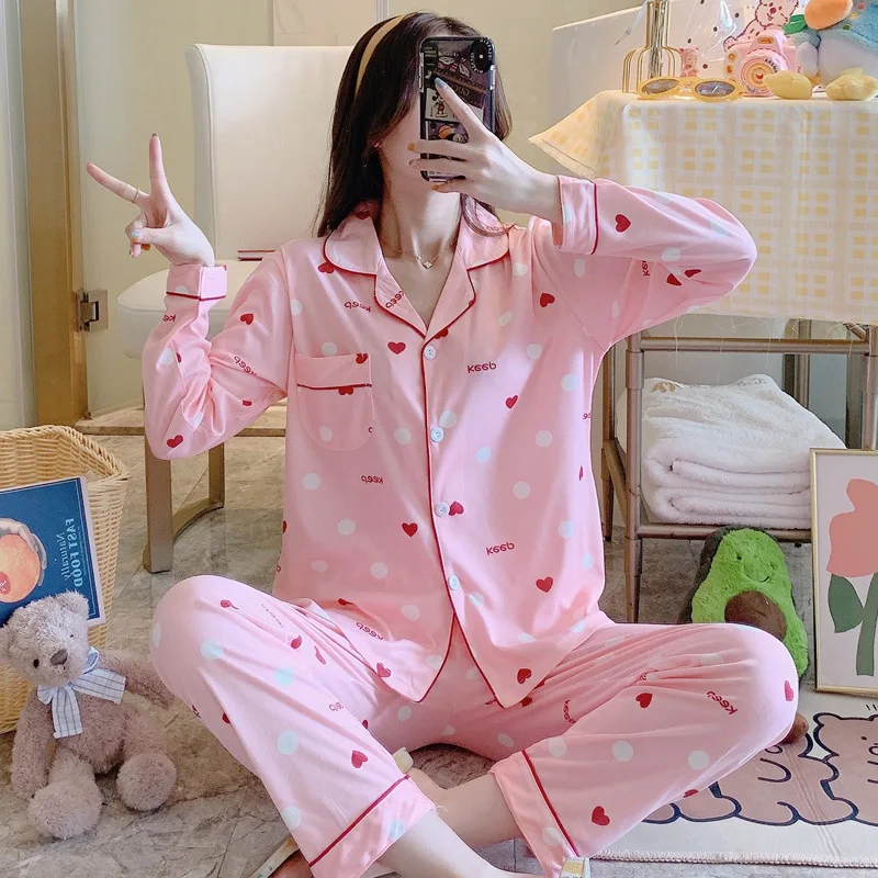 Pajamas Two Peice Set for Women Spring Autumn Korean Long Sleeve Cardigan Tops Pants Cartoon Casual Ladies Home Service Suit
Pajamas Two Peice Set for Women Spring Autumn Korean Long Sleeve Cardigan Tops Pants Cartoon Casual Ladies Home Service Suit
