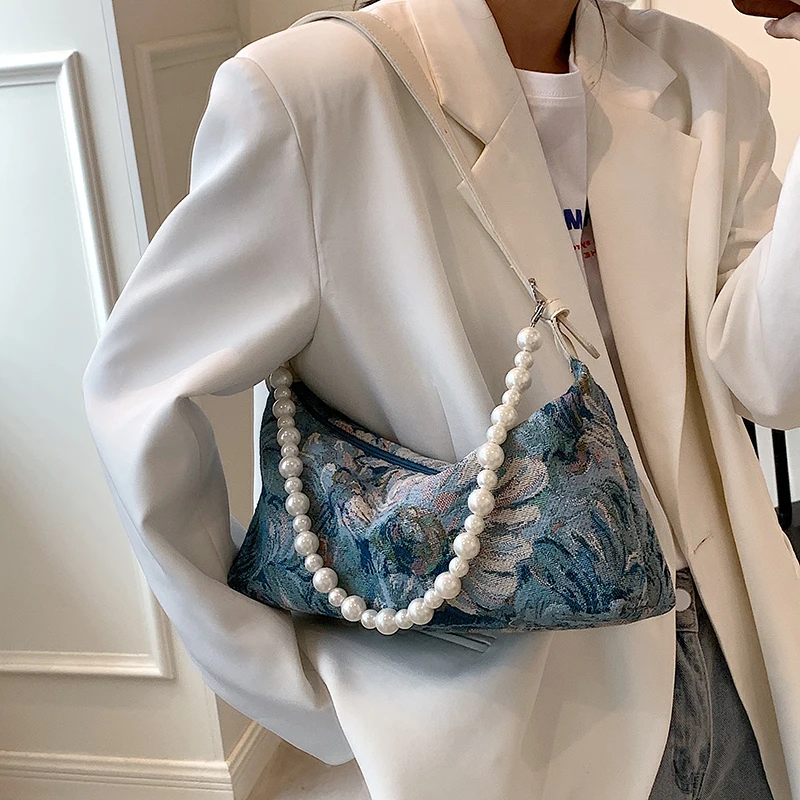 Monet Flowers Underarm Bag Women Canvas Pearl Shoulder Luxury Brand Handbag Girl Vintage Designer Small Purses Top-Handle Bags
Monet Flowers Underarm Bag Women Canvas Pearl Shoulder Luxury Brand Handbag Girl Vintage Designer Small Purses Top-Handle Bags