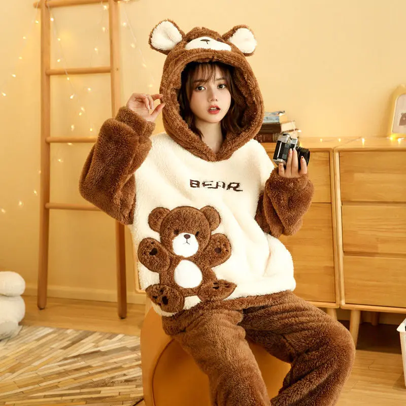 Flannel Warm Pyjamas sets women Winter Coral Fleece Long Sleeve Cartoon Nightie Sleepwear Hooded Pajamas Set Home Wear Pajamas F
Flannel Warm Pyjamas sets women Winter Coral Fleece Long Sleeve Cartoon Nightie Sleepwear Hooded Pajamas Set Home Wear Pajamas F