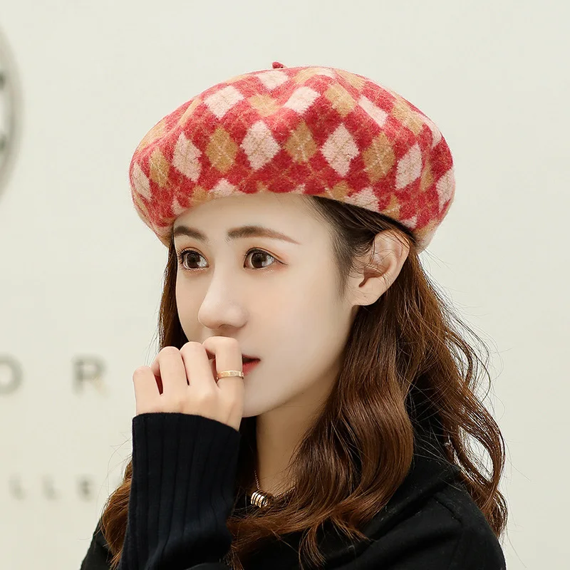 100% Pure Wool Beret Rhombus Pattern Lady Beret British Winter Women Hats 
100% Pure Wool Beret Rhombus Pattern Lady Beret British Winter Women Hats