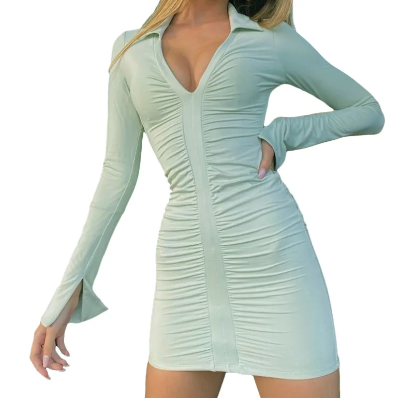 Women Wrapped Dress, Long Sleeve V Neck Pleated Solid Color Ruffle Basic Short Mini Dress Spring Autumn
Women Wrapped Dress, Long Sleeve V Neck Pleated Solid Color Ruffle Basic Short Mini Dress Spring Autumn