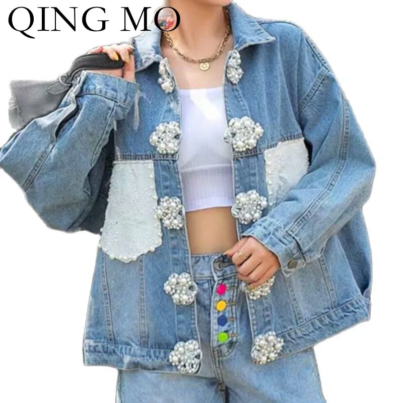 Женская джинсовая куртка QING MO, универсальная куртка из денима с жемчужными пуговицами, TT029Q, весна-осень 2021
Женская джинсовая куртка QING MO, универсальная куртка из денима с жемчужными пуговицами, TT029Q, весна-осень 2021
