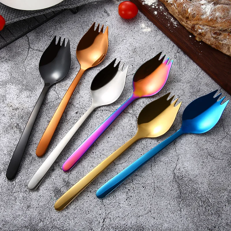 Creative Design Kitchen Tableware Tools 2 in 1 Stainless Steel Colorful Sporks Dessert Fork Spoon Noodles Salad Fruit Utensils
Creative Design Kitchen Tableware Tools 2 in 1 Stainless Steel Colorful Sporks Dessert Fork Spoon Noodles Salad Fruit Utensils
