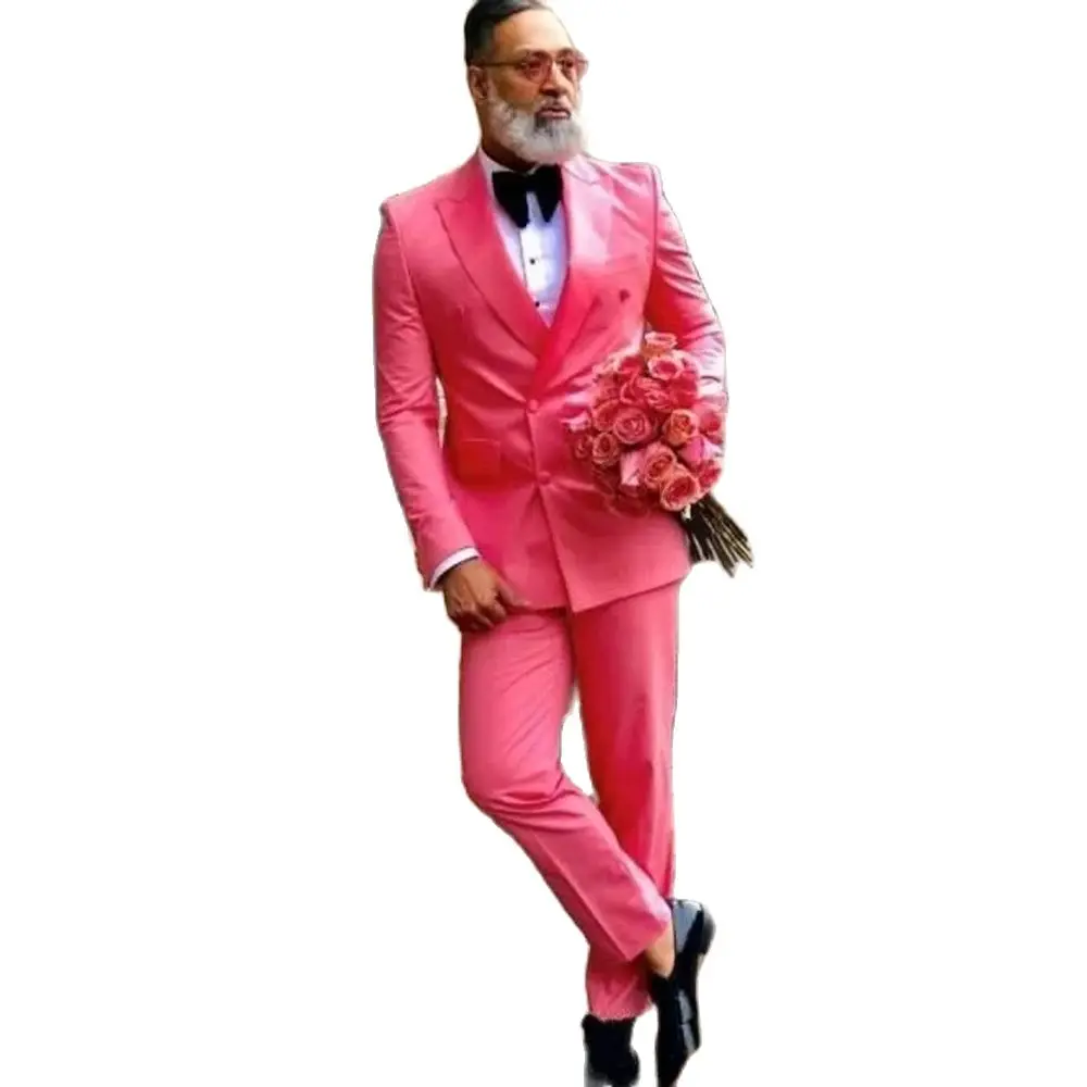 

VEIAI Классический Стиль двубортный ярко-розовый смокинг для жениха пиковые лацканы для жениха мужские блейзеры костюмы (пиджак + брюки + галс...