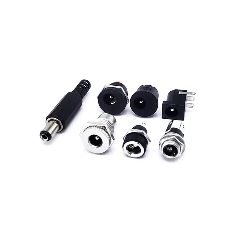 

2/5/10Pairs DC022 005 025 022K 099 022B 5.5 x 2.1mm Male Plugs + DC Power Socket Female Jack Screw Nut Panel Mount Connector