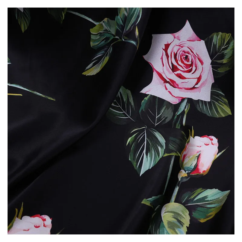 Ткань из натурального шелка и сатина с принтом розы, стрейч для женской юбки 
Ткань из натурального шелка и сатина с принтом розы, стрейч для женской юбки
