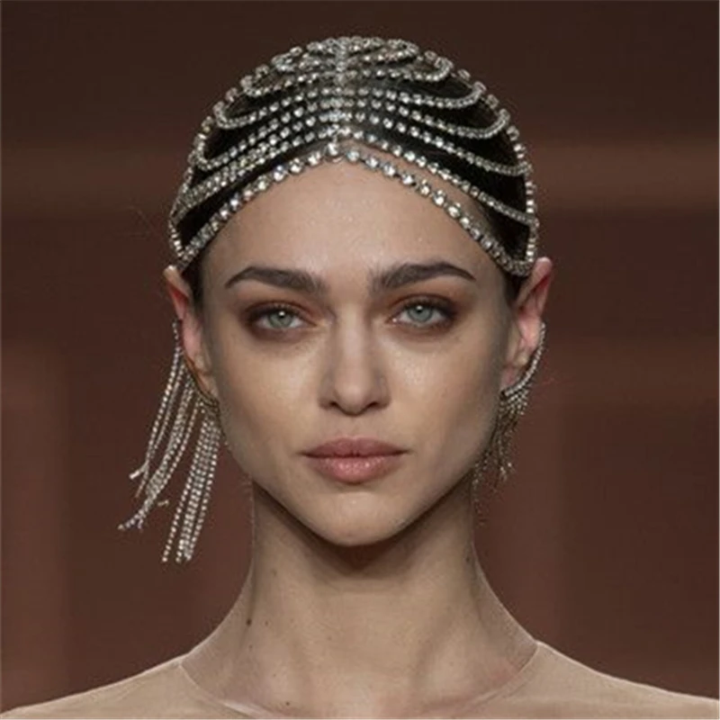 Fashion handmade crystal multi row tassel headdress Hat Women's hair accessories BLING Rhine Stone chain headband hair chain 
Fashion handmade crystal multi row tassel headdress Hat Women's hair accessories BLING Rhine Stone chain headband hair chain