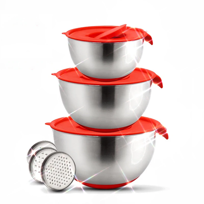 Mixing Bowls Stainless Steel Non-Slip DIY Cake Bread Salad Mixer Kitchen Baking Cooking Tool with Cover Grater Food Container
Mixing Bowls Stainless Steel Non-Slip DIY Cake Bread Salad Mixer Kitchen Baking Cooking Tool with Cover Grater Food Container