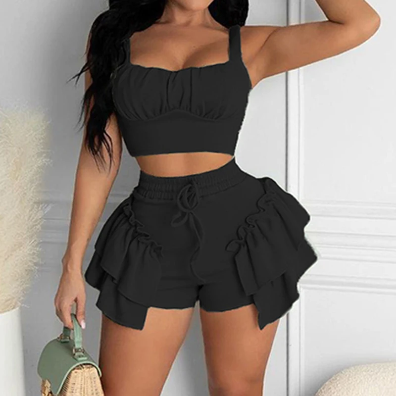 Fashion Women Summer Solid Ruffled Wooden Ear Drawstring Casual Short Pants Sexy 2 Piece Set Short Set
Fashion Women Summer Solid Ruffled Wooden Ear Drawstring Casual Short Pants Sexy 2 Piece Set Short Set