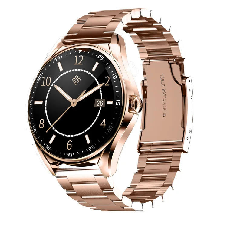 

Oeny Men's Smart Watch E Dual Bluetooth Call Watch Body Zinc Alloy Metal Steel Belt Slub Pattern Leather Smartwatch