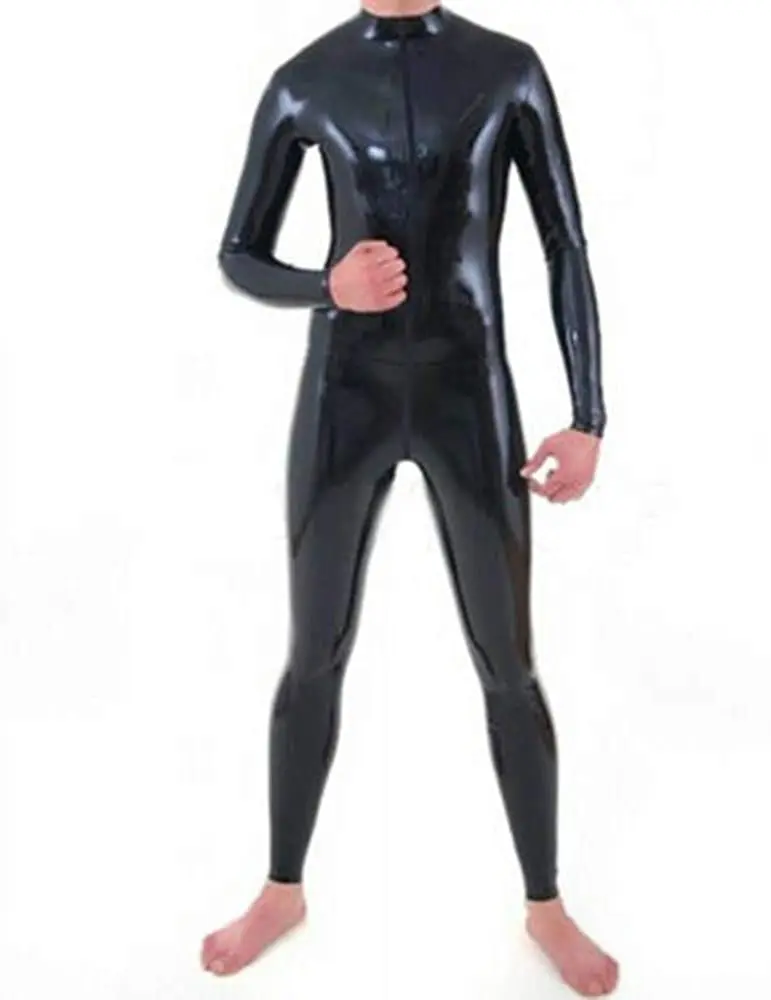 

Men Latex Catsuit with Front Zipper Handmade Bodysuit Rubber Jumpsuit Club Wear