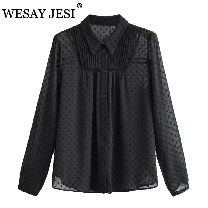 WESAY JESI Women’s Top Spring Fashion Hollow Out Blouse Embroidery Dot Shirts Single Breasted Turn Down Collar Shirt Chic Women
WESAY JESI Women’s Top Spring Fashion Hollow Out Blouse Embroidery Dot Shirts Single Breasted Turn Down Collar Shirt Chic Women