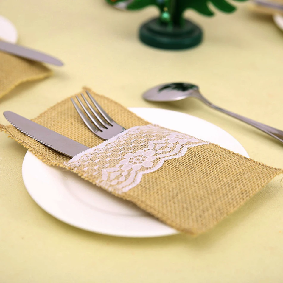10PC Vintage Jute Hessian Burlap Linen Lace Cutlery Pouch Rustic Wedding Decoration Party Birthday Tableware Supplies Holder Bag
10PC Vintage Jute Hessian Burlap Linen Lace Cutlery Pouch Rustic Wedding Decoration Party Birthday Tableware Supplies Holder Bag