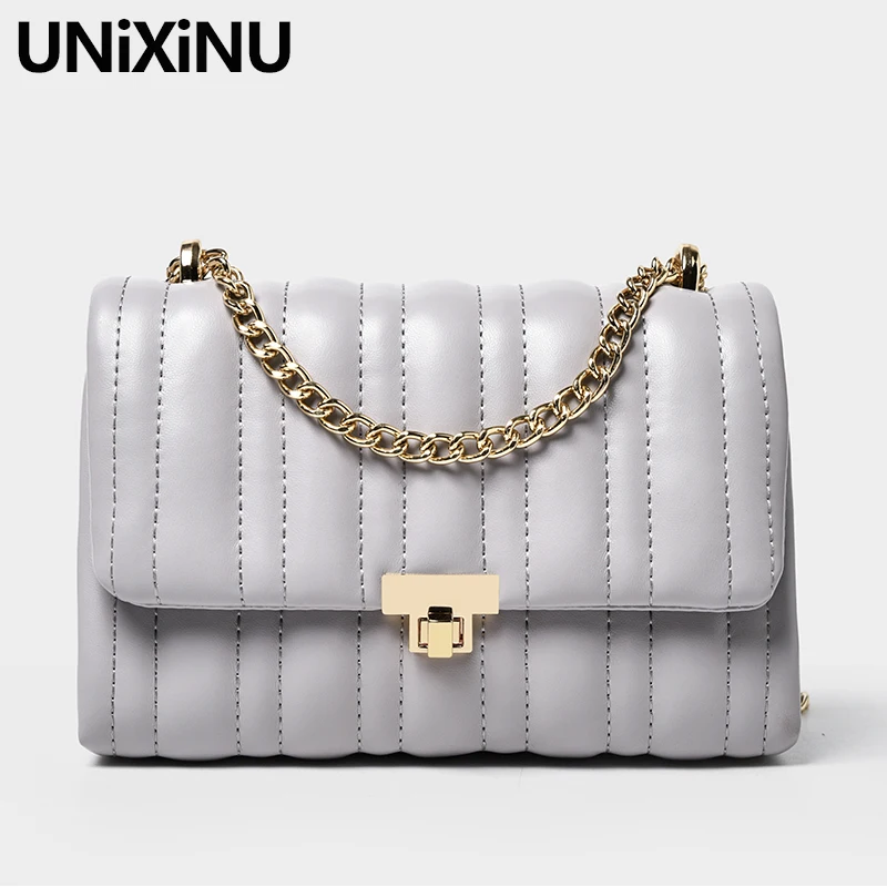 

Minimalist Small Luxury Designer Handbag Women's Leather Shoulder Bag Chain Strap Quilted Female Baguette Crossbody Bags 2021