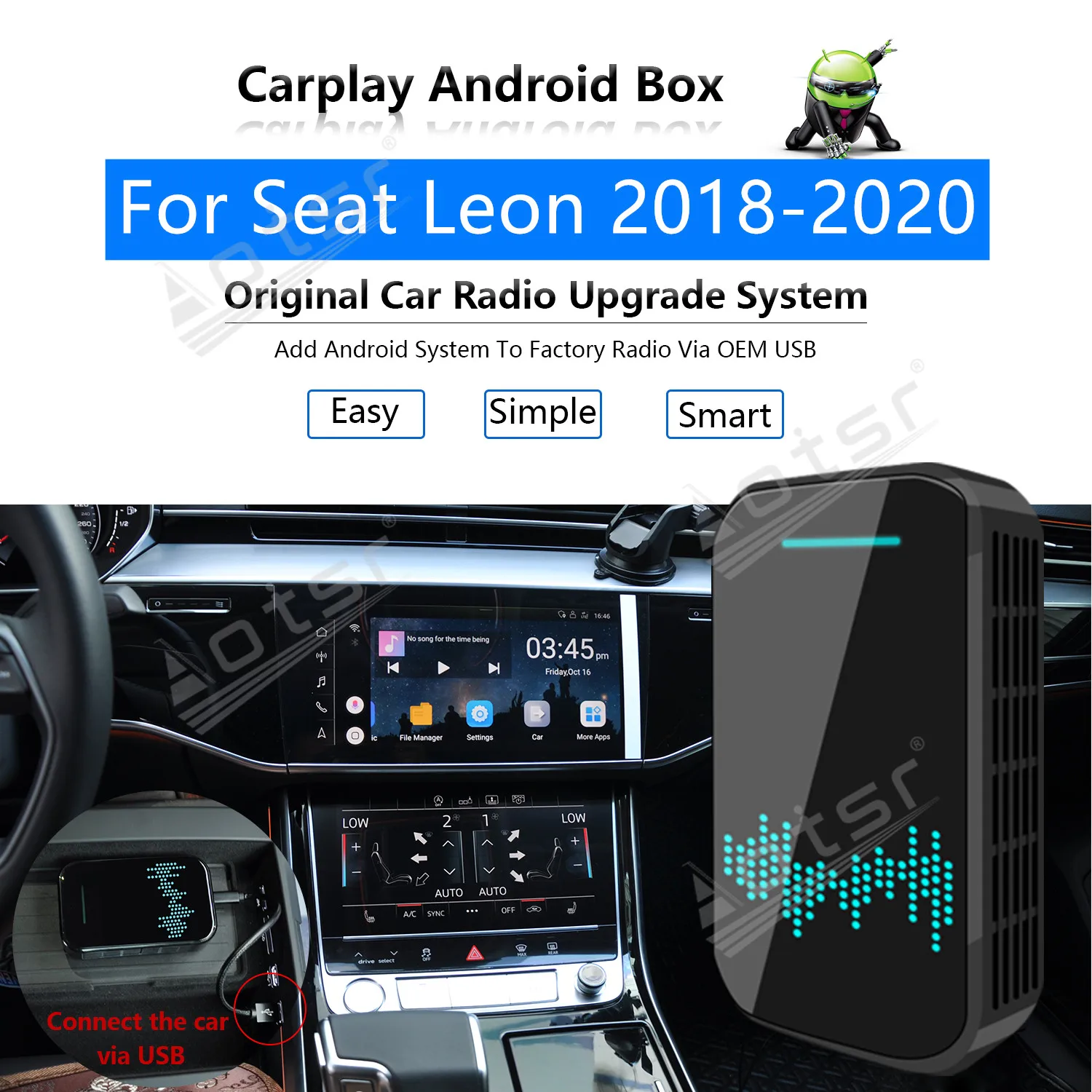 4+32GB For Seat Leon 2018 - 2020 Car Multimedia Player Android System Mirror Link Navi Map Apple Carplay Wireless Dongle Ai Box
4+32GB For Seat Leon 2018 - 2020 Car Multimedia Player Android System Mirror Link Navi Map Apple Carplay Wireless Dongle Ai Box