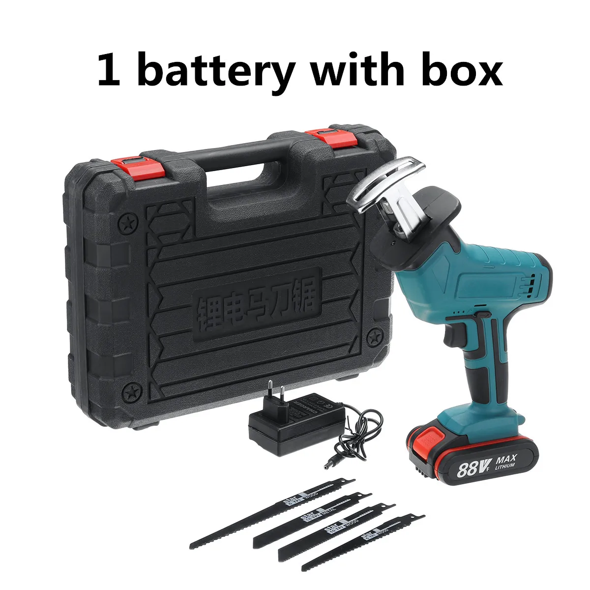 88V Cordless Reciprocating Saw with Box +4 Blades Rechargeable Electric Saw Metal Cutting Woodworking Tool Kit with 1/2 Battery
88V Cordless Reciprocating Saw with Box +4 Blades Rechargeable Electric Saw Metal Cutting Woodworking Tool Kit with 1/2 Battery