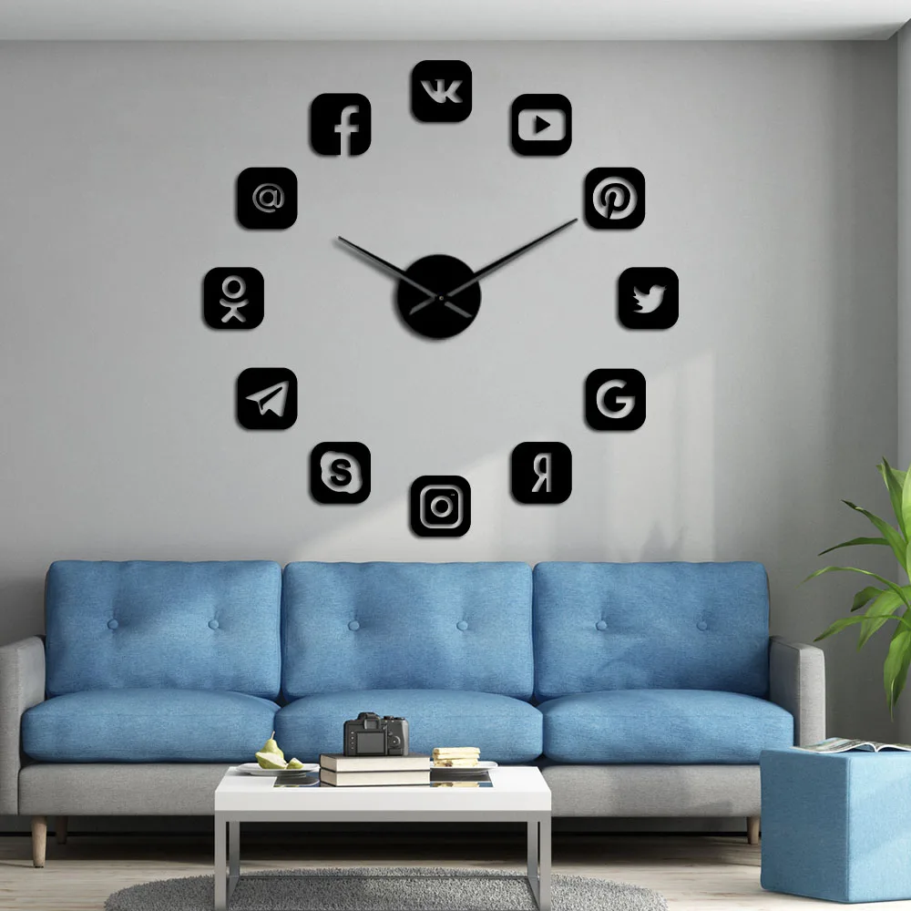 

Social Media Symbols DIY Wall Art Giant Wall Clock Office College Dorm Decor 3D Frameless Icons Wall Clock Gifts for Teenagers