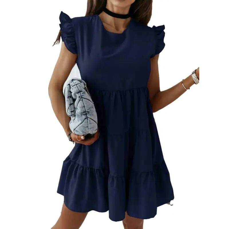 Ruffle Dresses Lady Short Sleeve Womens Summer Casual Loose Solid Color Round Neck 2021 Female Clothes Splicing Fashion Dress
Ruffle Dresses Lady Short Sleeve Womens Summer Casual Loose Solid Color Round Neck 2021 Female Clothes Splicing Fashion Dress