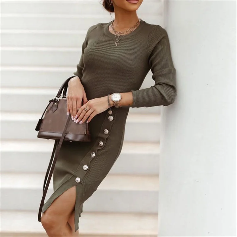 Women's Mini Dress Sexy Slit Buttons Dress Long Sleeve Knitted Midi Dress Slim Fit Dresses For Woman Office Ladies Vestidos
Women's Mini Dress Sexy Slit Buttons Dress Long Sleeve Knitted Midi Dress Slim Fit Dresses For Woman Office Ladies Vestidos