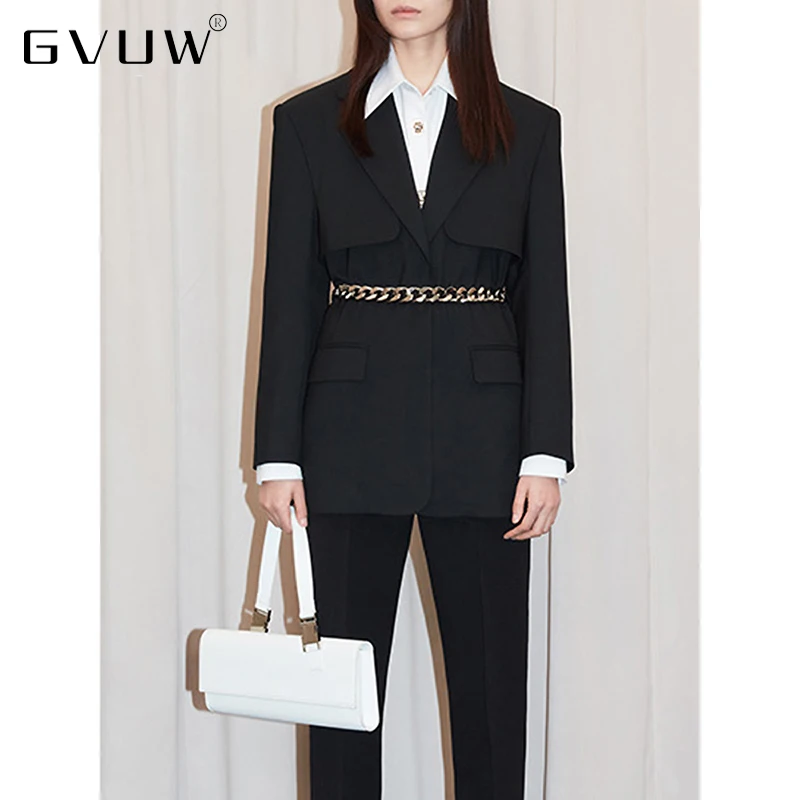GVUW Chic Metal Chain Belt Suit Black Loose Profile Lapel Windbreaker Design Jacket Coffee Color 2021 Women's Fashion Streetwear
GVUW Chic Metal Chain Belt Suit Black Loose Profile Lapel Windbreaker Design Jacket Coffee Color 2021 Women's Fashion Streetwear